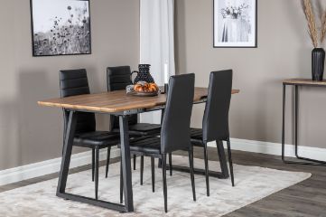 Imagine Masă de dining Inca - 160/200*85*H75 - stejar / negru+Scaun pentru masă cu spătar înalt subțire - picioare negre - PU negru_4