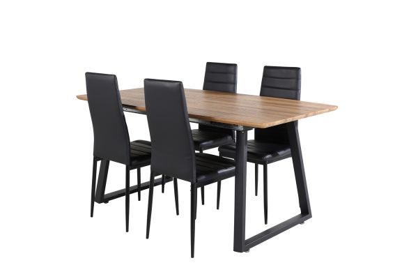 Imagine Masă de dining Inca - 160/200*85*H75 - stejar / negru+Scaun pentru masă cu spătar înalt subțire - picioare negre - PU negru_4