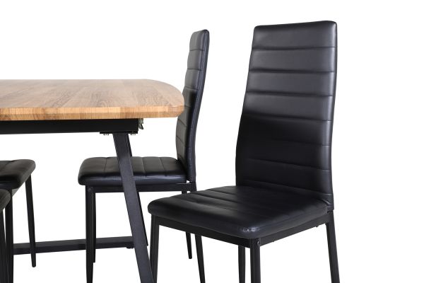 Imagine Masă de dining Inca - 160/200*85*H75 - stejar / negru+Scaun pentru masă cu spătar înalt subțire - picioare negre - PU negru_4