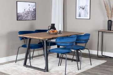 Imagine Inca Dining Table - 160/200*85*H75 - Oak / Black+Arrow armchair - Black Legs - Blue Velvet_4