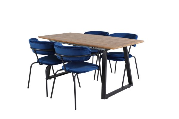 Imagine Inca Dining Table - 160/200*85*H75 - Oak / Black+Arrow armchair - Black Legs - Blue Velvet_4