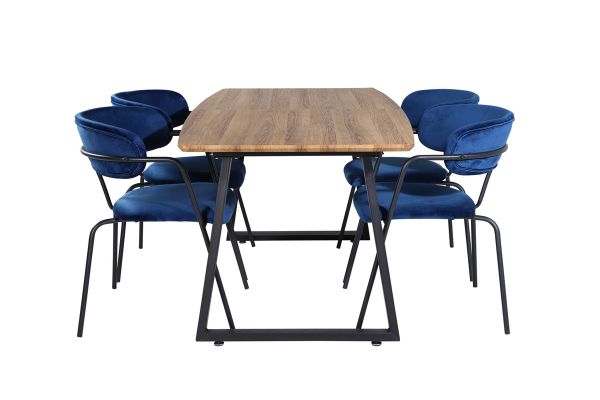 Imagine Inca Dining Table - 160/200*85*H75 - Oak / Black+Arrow armchair - Black Legs - Blue Velvet_4