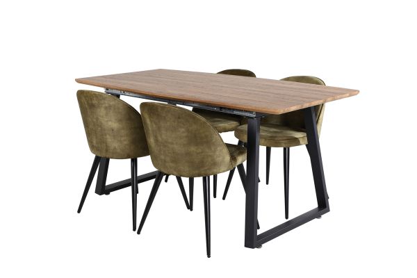 Imagine Masa de dining Inca - 160/200*85*H75 - stejar / negru+Scaun de dining din catifea -Picioare negre - Catifea verde prafoasa_4