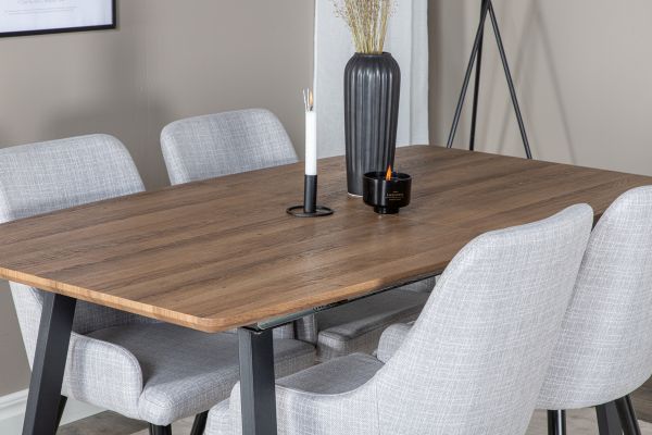 Imagine Inca Dining Table - 160/200*85*H75 - Oak / Black+Plaza Dining chair - Black legs - Light Grey Fabric_4