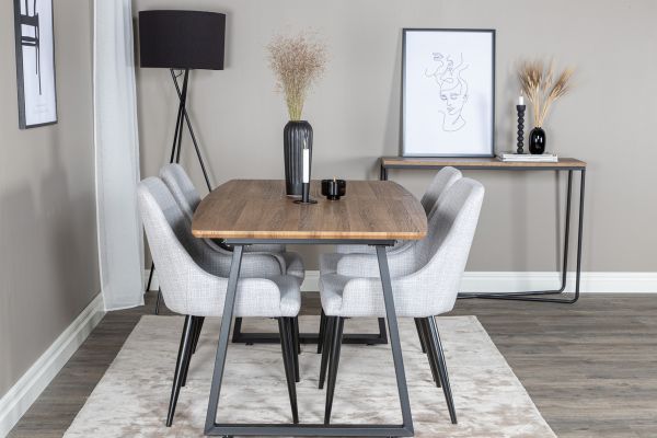 Imagine Inca Dining Table - 160/200*85*H75 - Oak / Black+Plaza Dining chair - Black legs - Light Grey Fabric_4