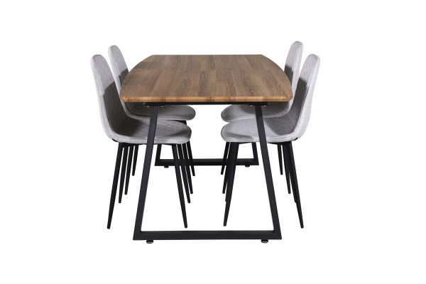 Imagine Masa de dining Inca - 160/200*85*H75 - Stejar / Negru + Scaun de dining Polar Diamond - Picioare Negre - Material Gri_4