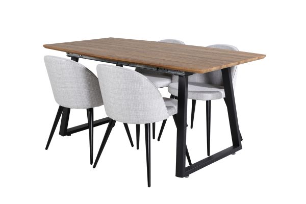 Imagine Masa de dining Inca - 160/200*85*H75 - Stejar / Negru+Scaun de dining Velvet - Picioare negre - Material gri deschis_4