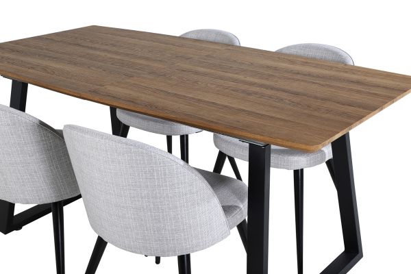 Imagine Masa de dining Inca - 160/200*85*H75 - Stejar / Negru+Scaun de dining Velvet - Picioare negre - Material gri deschis_4