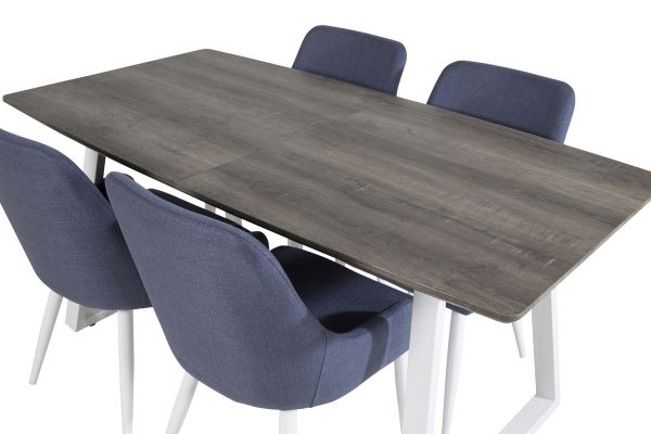 Imagine Extensie masa Inca - gri "stejar" / picioare albe+ Scaun de dining Plaza - Picioare albe - Material albastru_4