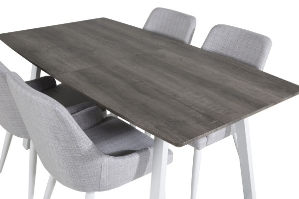 Imagine Inca Extentiontable - grey "oak" / white Legs+Plaza Dining chair - White legs - Light Grey Fabric_4