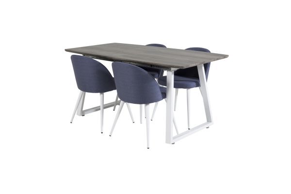 Imagine Masă Extentiontable Inca - gri "stejar" / picioare albe + Scaun de dining Velvet - picioare albe - Material albastru_4