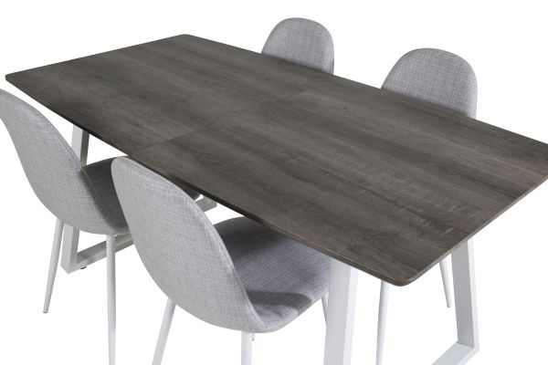 Imagine Tabel de extensie Inca - gri "stejar" / picioare albe + scaun de dining Polar - picioare albe - material gri deschis _4