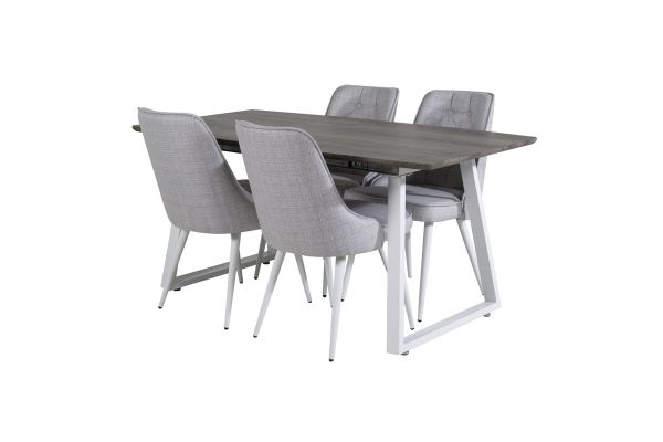 Imagine Tabel de extensie Inca - gri "stejar" / picioare albe + scaun de lux pentru dining din catifea - picioare albe - material gri deschis_4