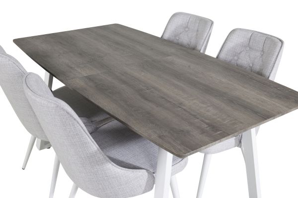 Imagine Tabel de extensie Inca - gri "stejar" / picioare albe + scaun de lux pentru dining din catifea - picioare albe - material gri deschis_4