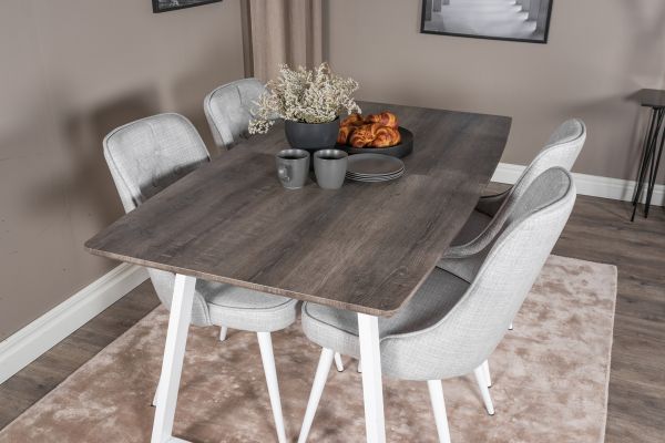 Imagine Tabel de extensie Inca - gri "stejar" / picioare albe + scaun de lux pentru dining din catifea - picioare albe - material gri deschis_4