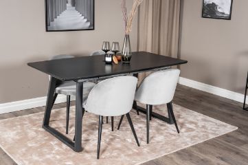 Imagine Inca Extentiontable - Black top / black Legs+Velvet Dining Chair - Light Grey / Black_4