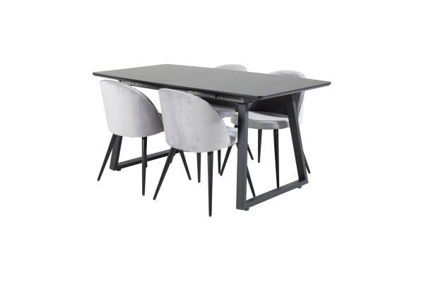 Imagine Inca Extentiontable - Black top / black Legs+Velvet Dining Chair - Light Grey / Black_4