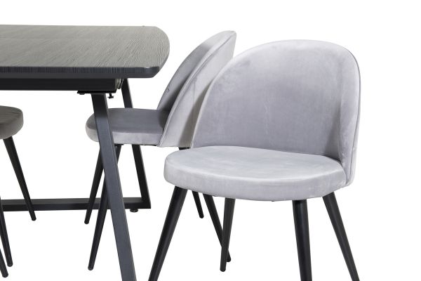 Imagine Inca Extentiontable - Black top / black Legs+Velvet Dining Chair - Light Grey / Black_4