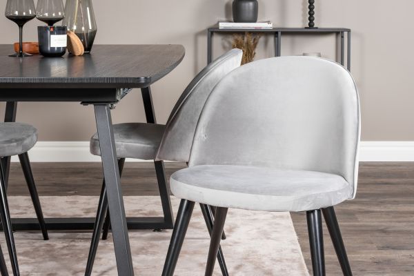 Imagine Inca Extentiontable - Black top / black Legs+Velvet Dining Chair - Light Grey / Black_4