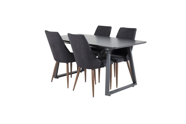 Imagine Masa de dining extensibila Inca - blat negru / picioare negre + Scaun de dining Leone - picioare nuc - material negru_4