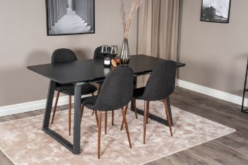 Imagine Masa de dining extensibila Inca - blat negru / picioare negre + Scaun de dining Polar - picioare de nuca - tesatura neagra_4