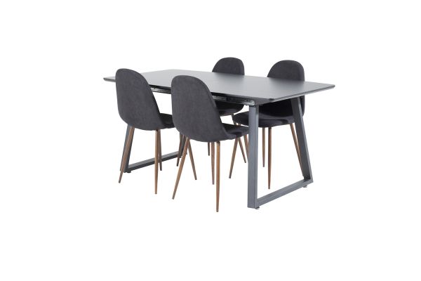 Imagine Masa de dining extensibila Inca - blat negru / picioare negre + Scaun de dining Polar - picioare de nuca - tesatura neagra_4