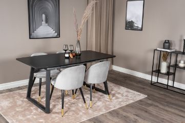 Imagine Inca Extentiontable - Blat Negru / Picioare Negre + Scaun de Masa Velvet Bronze - Gri Deschis / Negru_4