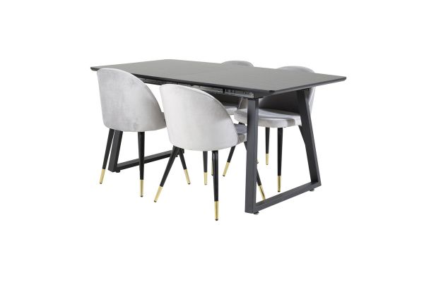 Imagine Inca Extentiontable - Blat Negru / Picioare Negre + Scaun de Masa Velvet Bronze - Gri Deschis / Negru_4