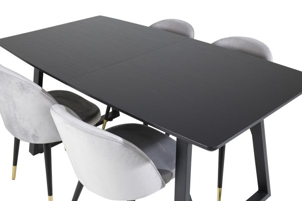 Imagine Inca Extentiontable - Blat Negru / Picioare Negre + Scaun de Masa Velvet Bronze - Gri Deschis / Negru_4