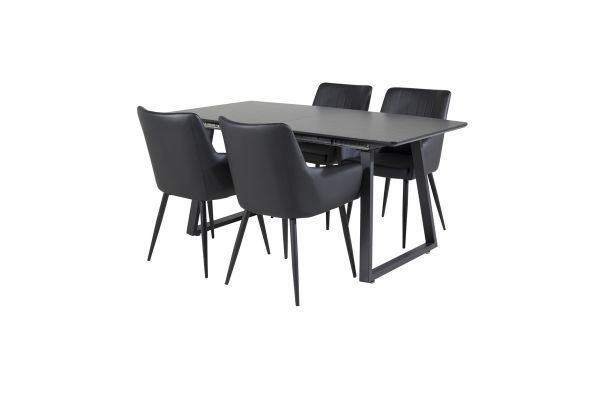 Imagine Masa extensibila Inca - blat negru / picioare negre + Scaun de dining Comfort - stejar/negru _4