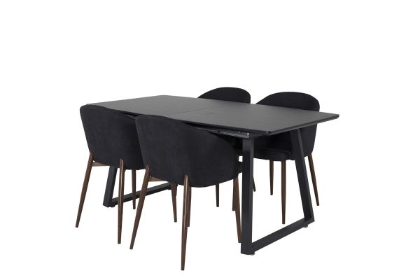 Imagine Masa de extensie Inca - blat negru / picioare negre+ Scaun de dining Arch - picioare de nuc - material negru_4