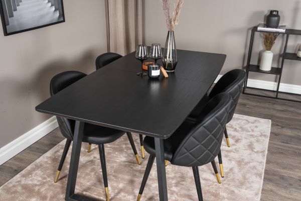 Imagine Masa de extensie Inca - Blat negru / Picioare negre + Scaun de dining cu catifea si cusaturi - PU - Negru / Negru_4