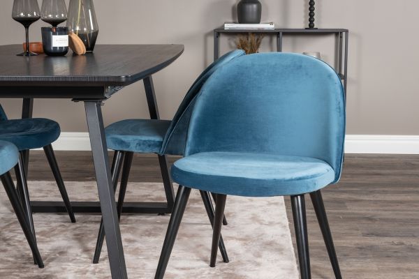 Imagine Inca Extentiontable - Black top / black Legs+Velvet Dining Chair - Blue / Black_4