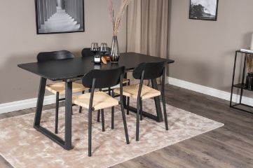 Imagine Inca Extentiontable - Blat negru / Picioare negre + Scaun de dining Polly - Negru / Natură _4