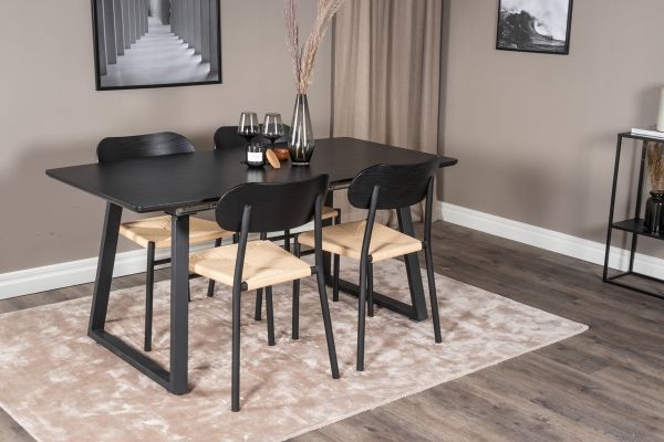 Imagine Inca Extentiontable - Blat negru / Picioare negre + Scaun de dining Polly - Negru / Natură _4