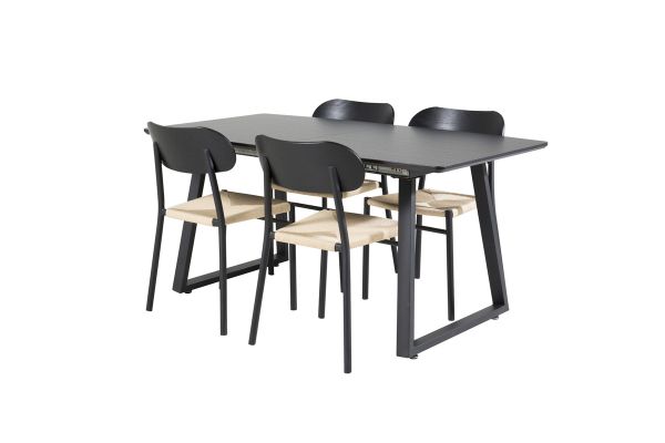 Imagine Inca Extentiontable - Blat negru / Picioare negre + Scaun de dining Polly - Negru / Natură _4