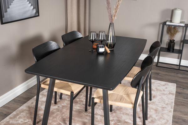 Imagine Inca Extentiontable - Blat negru / Picioare negre + Scaun de dining Polly - Negru / Natură _4