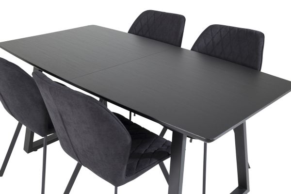 Imagine Inca Extentiontable - Black top / black Legs+Gemma Dining Chair - Black Legs - Black Fabric_4