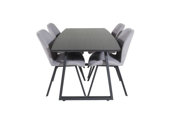 Imagine Inca Extentiontable - Blat negru / Picioare negre + Scaun de dining Gemma - Picioare negre - Material gri_4