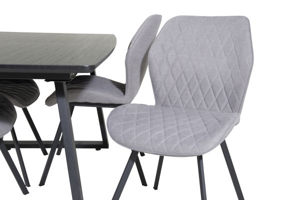 Imagine Inca Extentiontable - Blat negru / Picioare negre + Scaun de dining Gemma - Picioare negre - Material gri_4