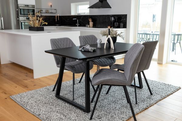 Imagine Inca Extentiontable - Blat negru / Picioare negre + Scaun de dining Gemma - Picioare negre - Material gri_4