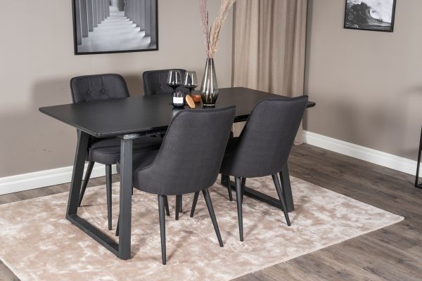 Imagine Tabel de extensie Inca - blat negru / picioare negre + scaun de lux pentru dining Velvet - picioare negre - material negru_4