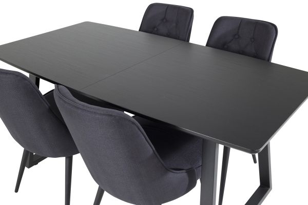 Imagine Tabel de extensie Inca - blat negru / picioare negre + scaun de lux pentru dining Velvet - picioare negre - material negru_4