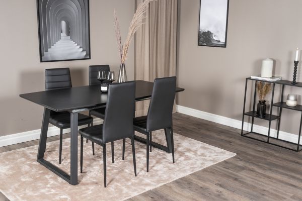 Imagine Inca Extentiontable - Blat negru / Picioare negre + Scaun de dining cu spătar înalt Slim - Picioare negre - Piele neagră_4