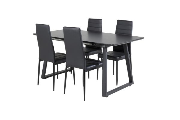 Imagine Inca Extentiontable - Blat negru / Picioare negre + Scaun de dining cu spătar înalt Slim - Picioare negre - Piele neagră_4