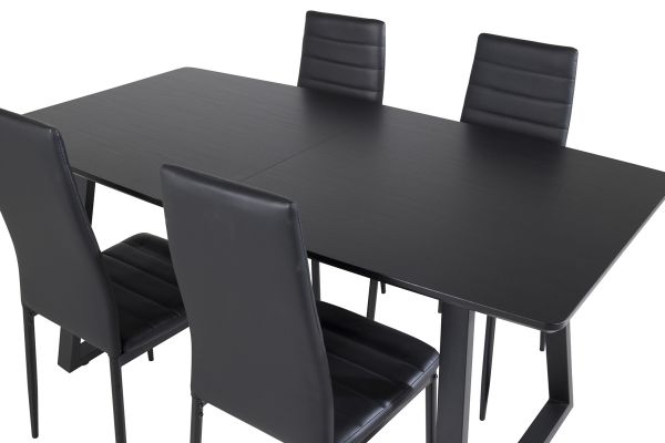 Imagine Inca Extentiontable - Blat negru / Picioare negre + Scaun de dining cu spătar înalt Slim - Picioare negre - Piele neagră_4