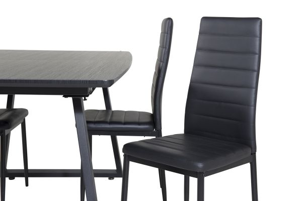 Imagine Inca Extentiontable - Blat negru / Picioare negre + Scaun de dining cu spătar înalt Slim - Picioare negre - Piele neagră_4