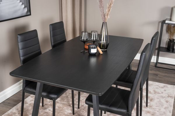 Imagine Inca Extentiontable - Blat negru / Picioare negre + Scaun de dining cu spătar înalt Slim - Picioare negre - Piele neagră_4