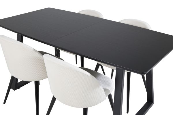 Imagine Inca Extentiontable - Black top / black Legs+Velvet Dining Chair Corduroy - Beige / Black_4