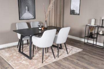 Imagine Masa de dining Inca Extentiontable - blat negru / picioare negre + scaun de dining Comfort - picioare negre / corduroy gri deschis _4